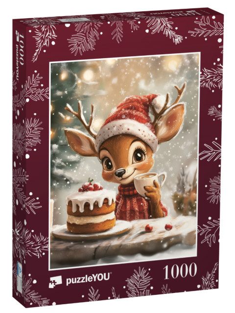 Puzzle de 1000 pièces « Douce biche se réjouit de la bûche de Noël »