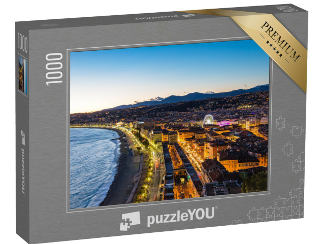 Puzzle de 1000 pièces « Côte méditerranéenne et vieille ville depuis les collines du parc des ruines du château de Nice »