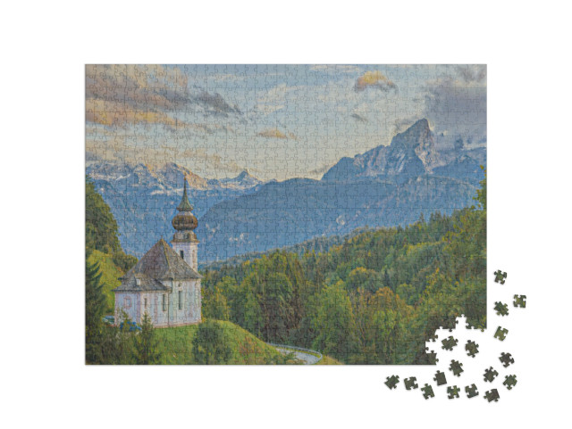 Puzzle de 1000 pièces « dans le style artistique de Claude Monet - Watzmann avec l'église Maria Gern »