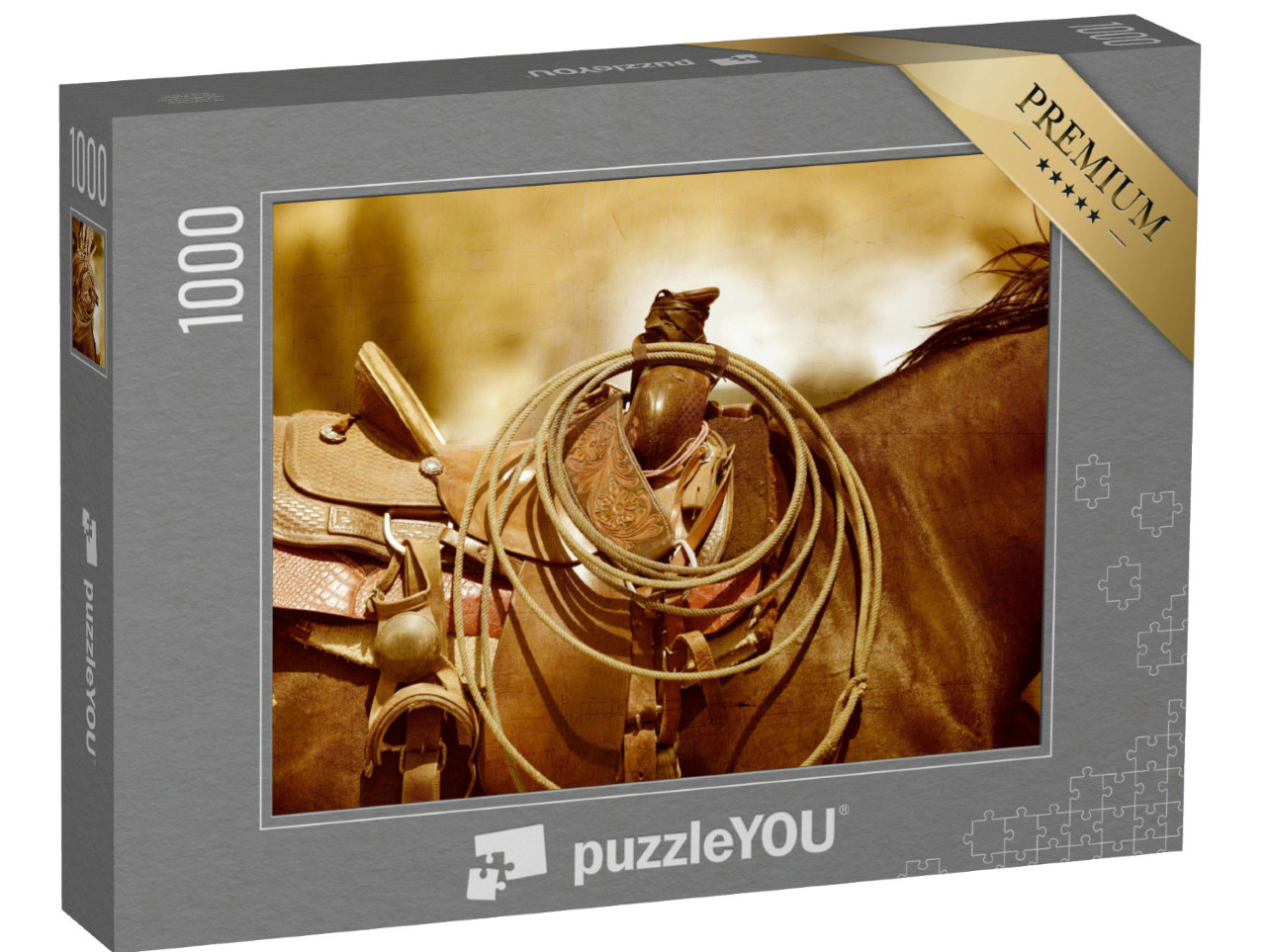 Puzzle de 1000 pièces « Selle et lasso sur le dos d'un cheval »