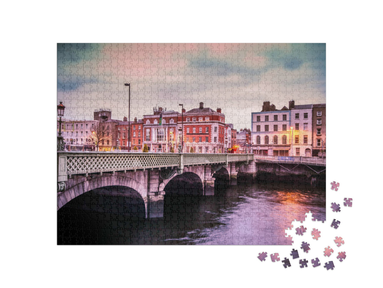 Puzzle de 1000 pièces « Le soir, le pont Grattan surplombe la Liffey, Dublin, Irlande »