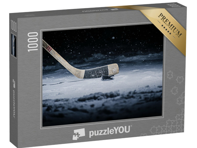 Puzzle de 1000 pièces « Crosse de hockey et palet sur la patinoire »