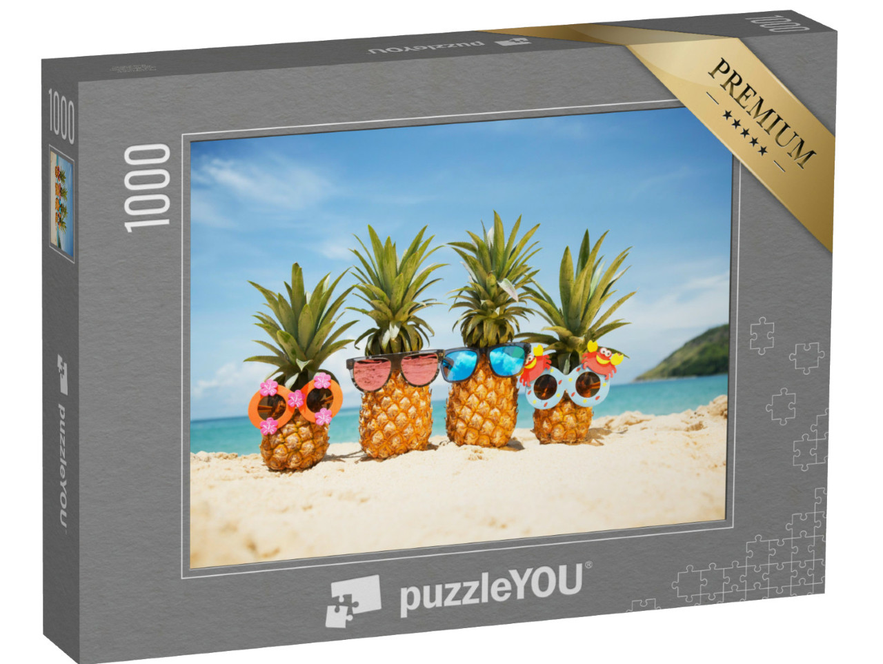 Puzzle de 1000 pièces « Des ananas cools avec des lunettes de soleil à la plage »
