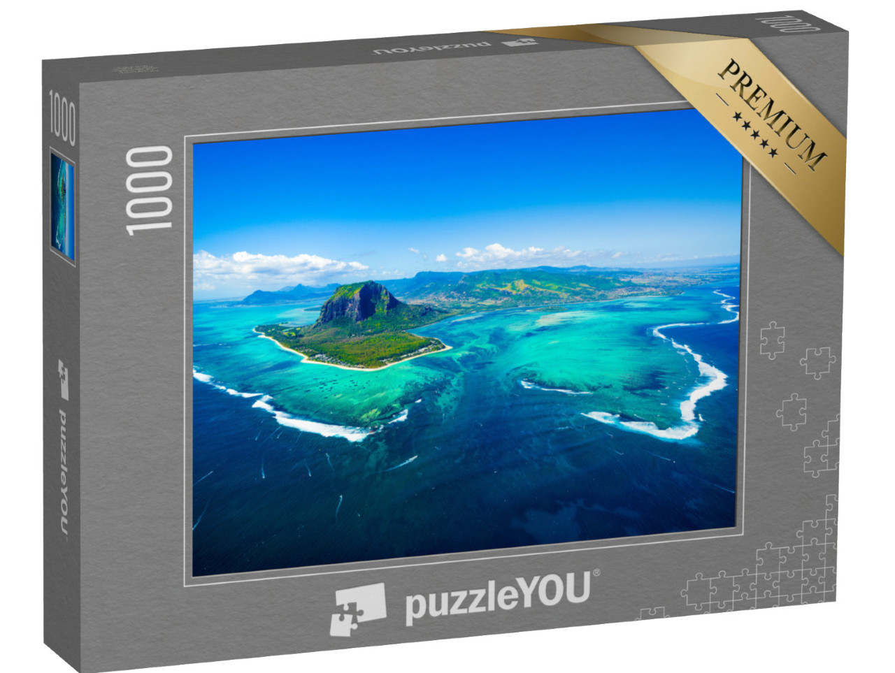 Puzzle de 1000 pièces « L'île Maurice avec le mont Le Morne Brabant et la cascade sous-marine »