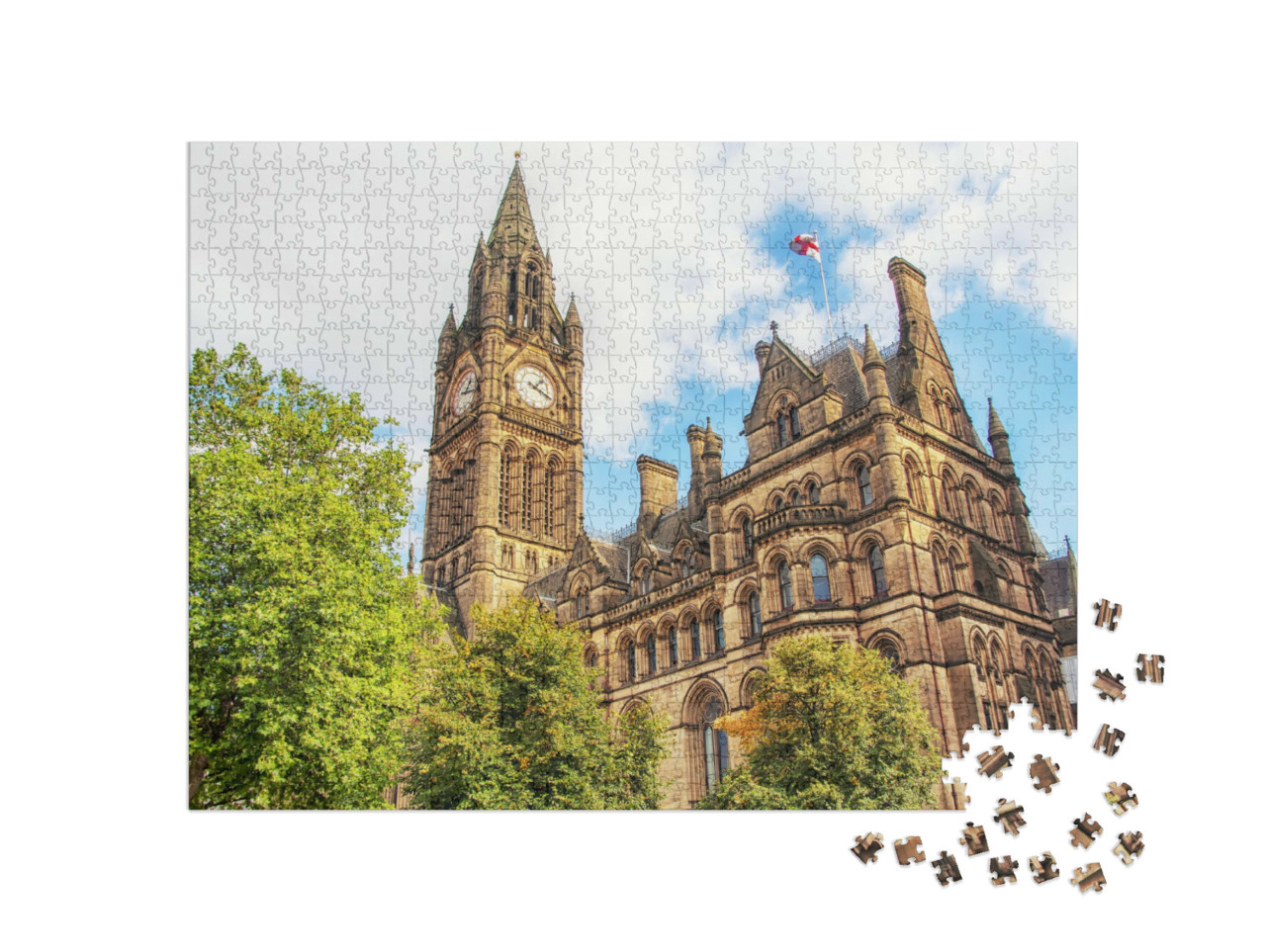 Puzzle de 1000 pièces « Manchester Town Hall sous un ciel nuageux »
