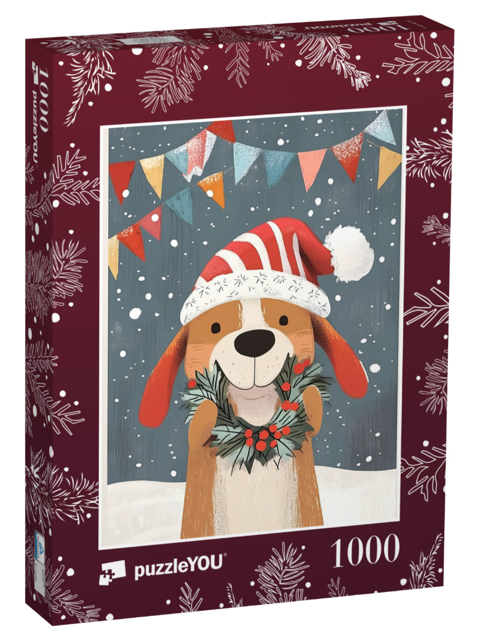 Puzzle de 1000 pièces « Mignon chien en tenue d'hiver »