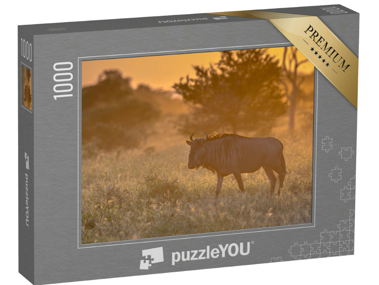 Puzzle de 1000 pièces « Gnou rayé dans la savane, parc national Kruger, Afrique du Sud »