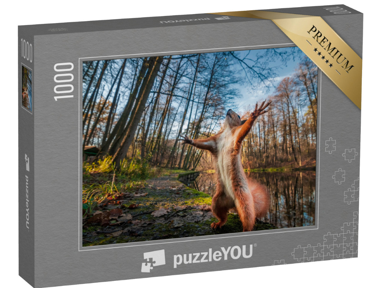 Puzzle de 1000 pièces « Un drôle d'écureuil rouge pose dans la forêt »