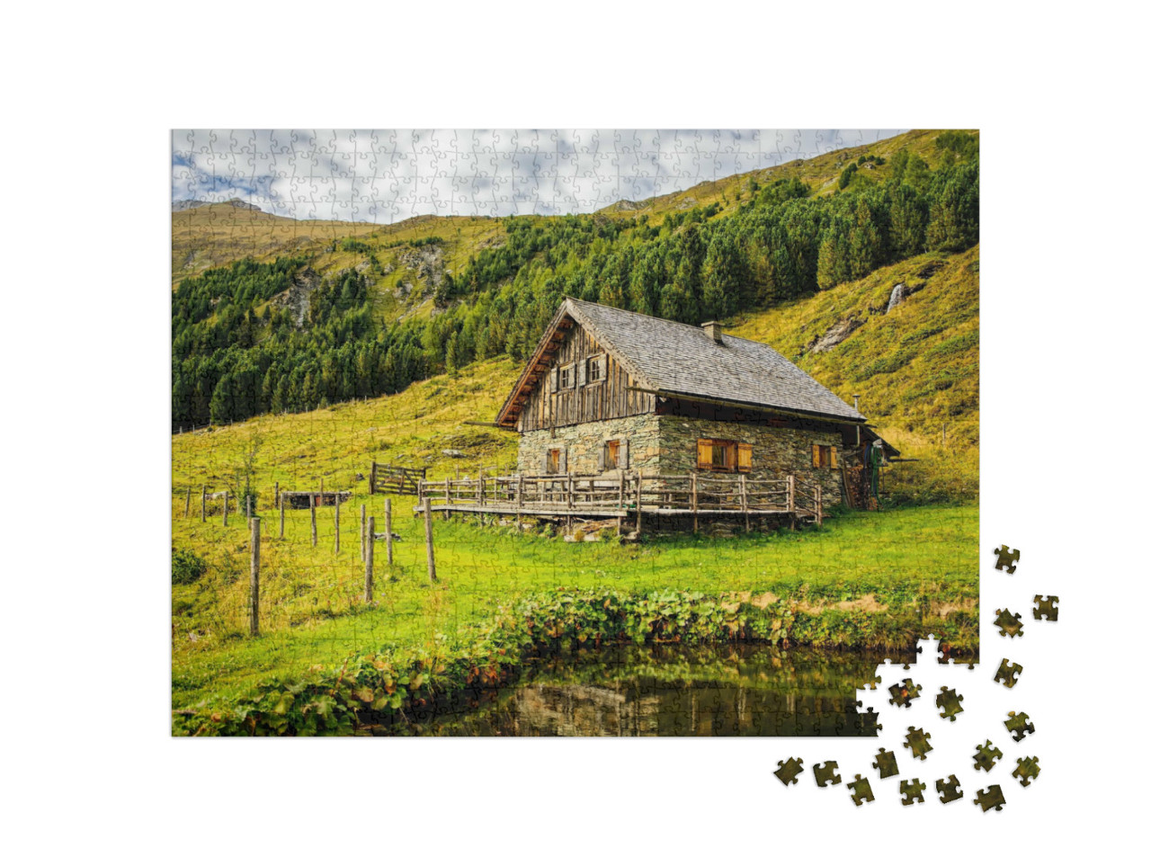 Puzzle de 1000 pièces « Une cabane isolée dans les montagnes »