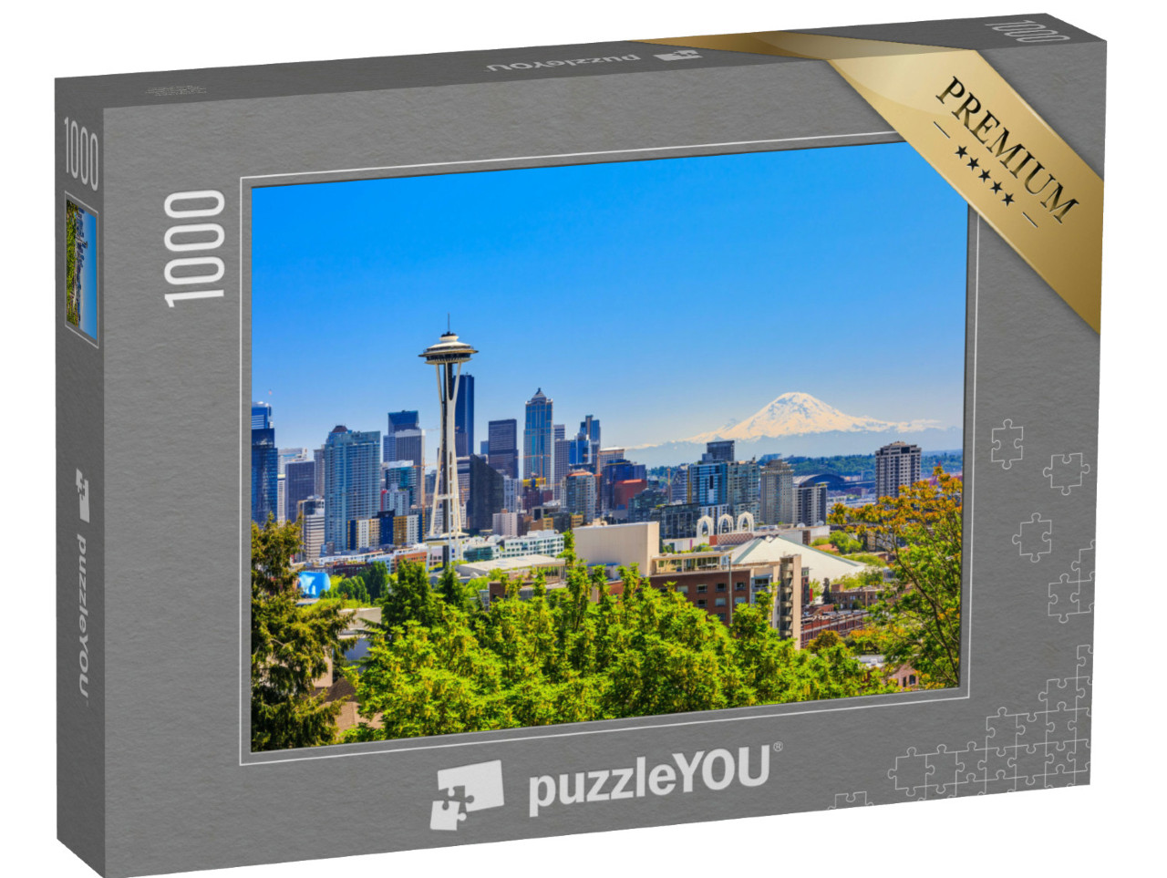 Puzzle de 1000 pièces « Skyline du centre-ville de Seattle et Mt Rainier, Washington »
