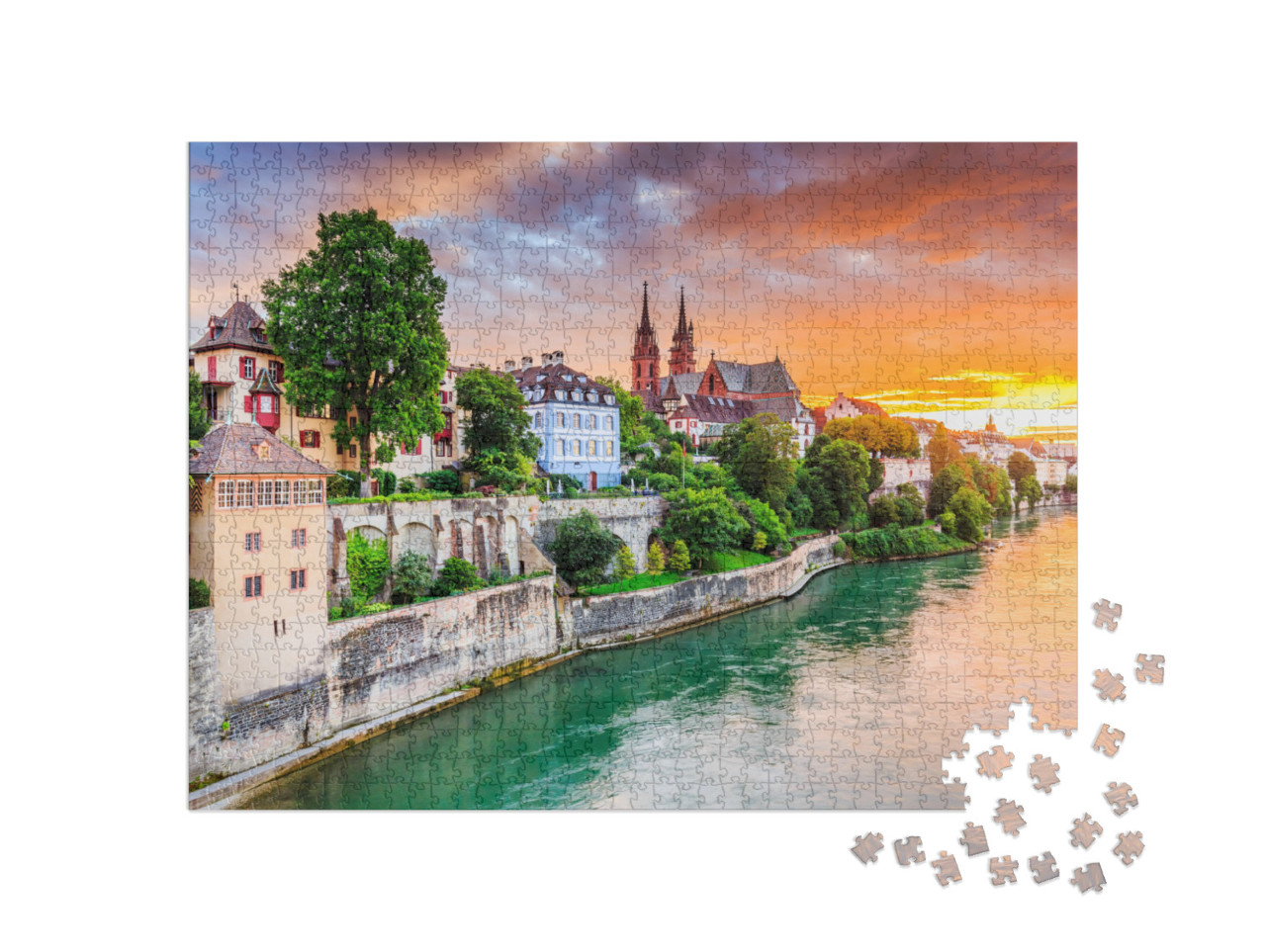 Puzzle de 1000 pièces « Vieille ville de Bâle avec la cathédrale rouge sur le Rhin, Suisse »