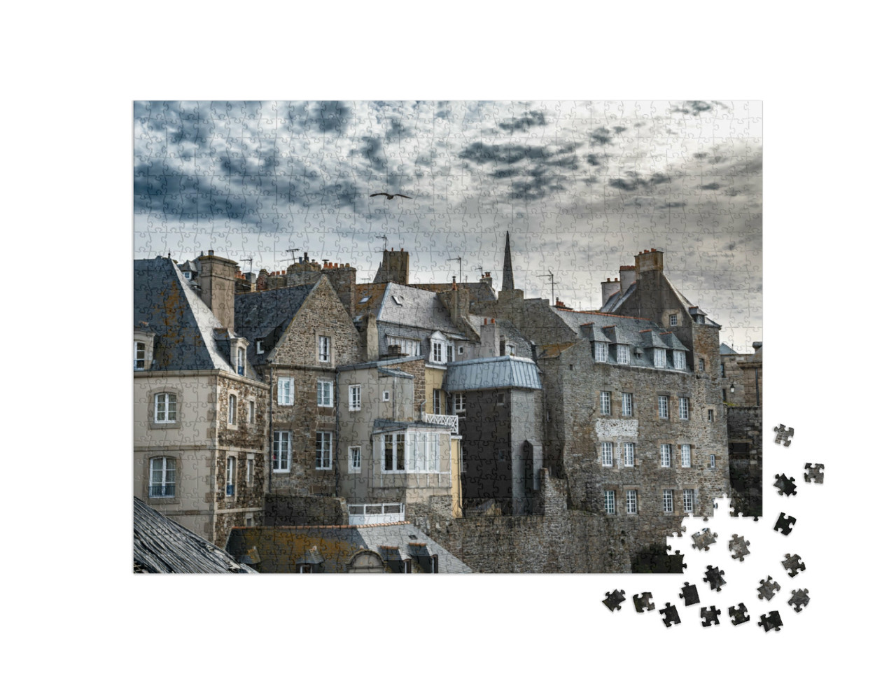 Puzzle de 1000 pièces « Bâtiments historiques dans la ville antique de Saint-Malo sur la côte atlantique en Bretagne, France »