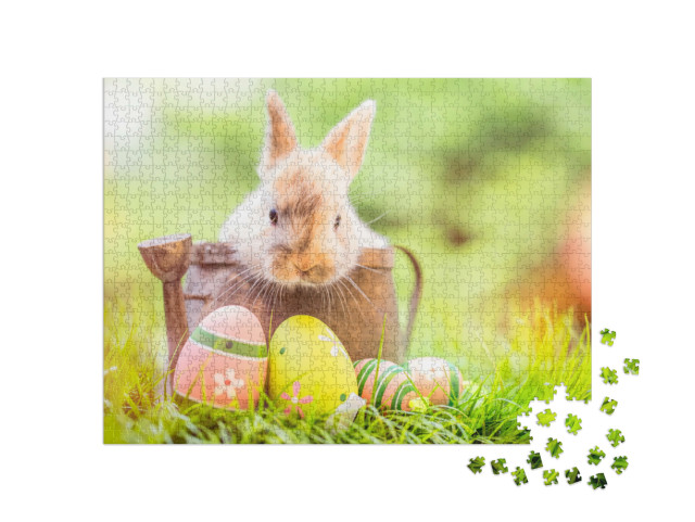Puzzle de 1000 pièces « Petit bébé lapin avec des œufs de Pâques »