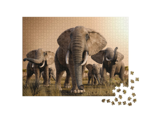 Puzzle de 1000 pièces « Troupeau d'éléphants d'Afrique majestueux »