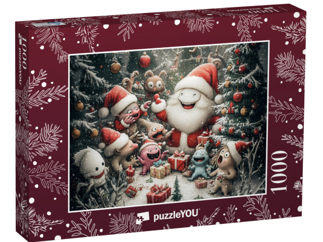 Puzzle de 1000 pièces « Monstres mignons et esprits de la forêt fêtent Noël dans la forêt »