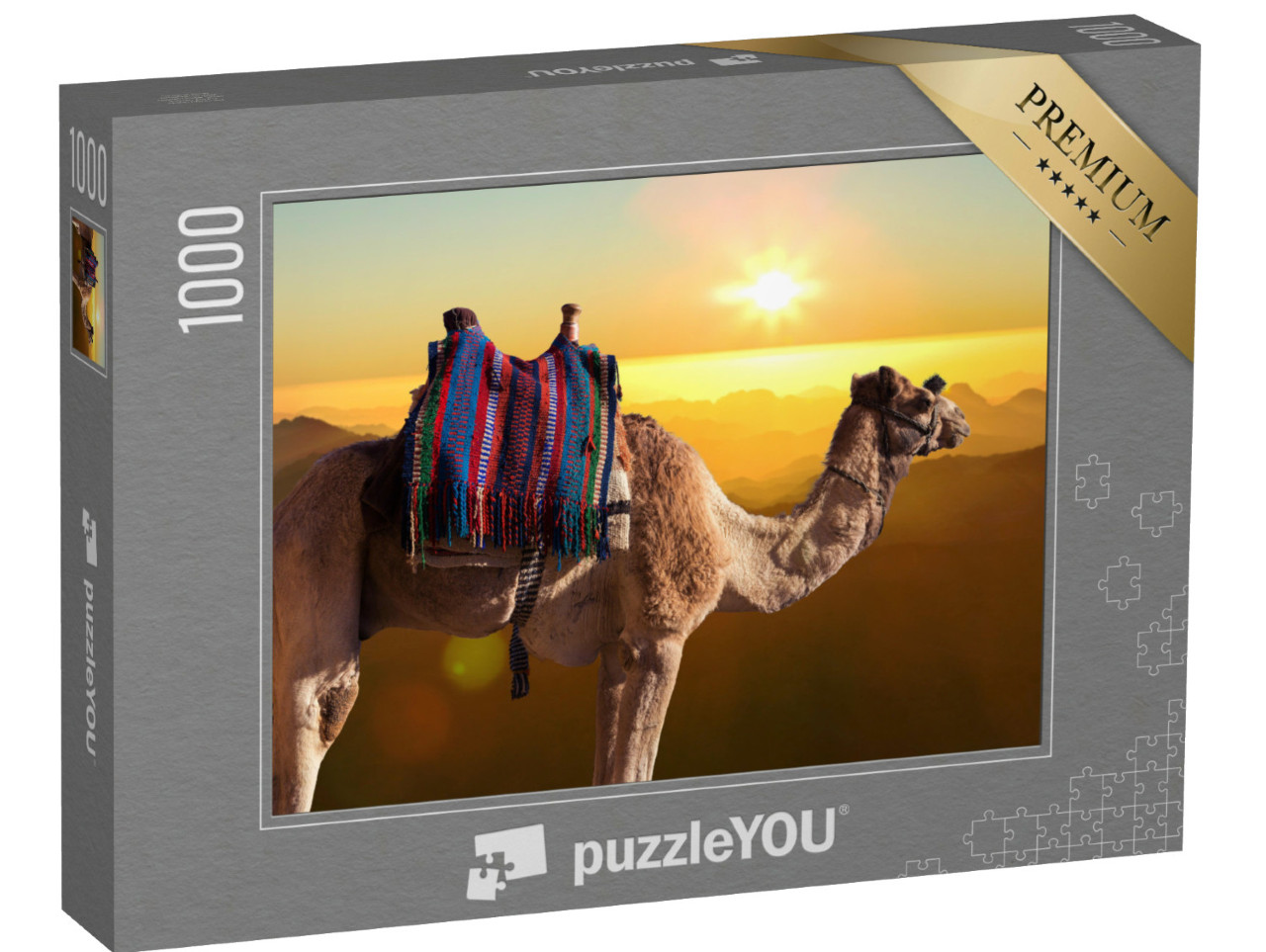 Puzzle de 1000 pièces « Chameau dromadaire devant la montagne de Saint Moïse, Égypte, Sinaï »