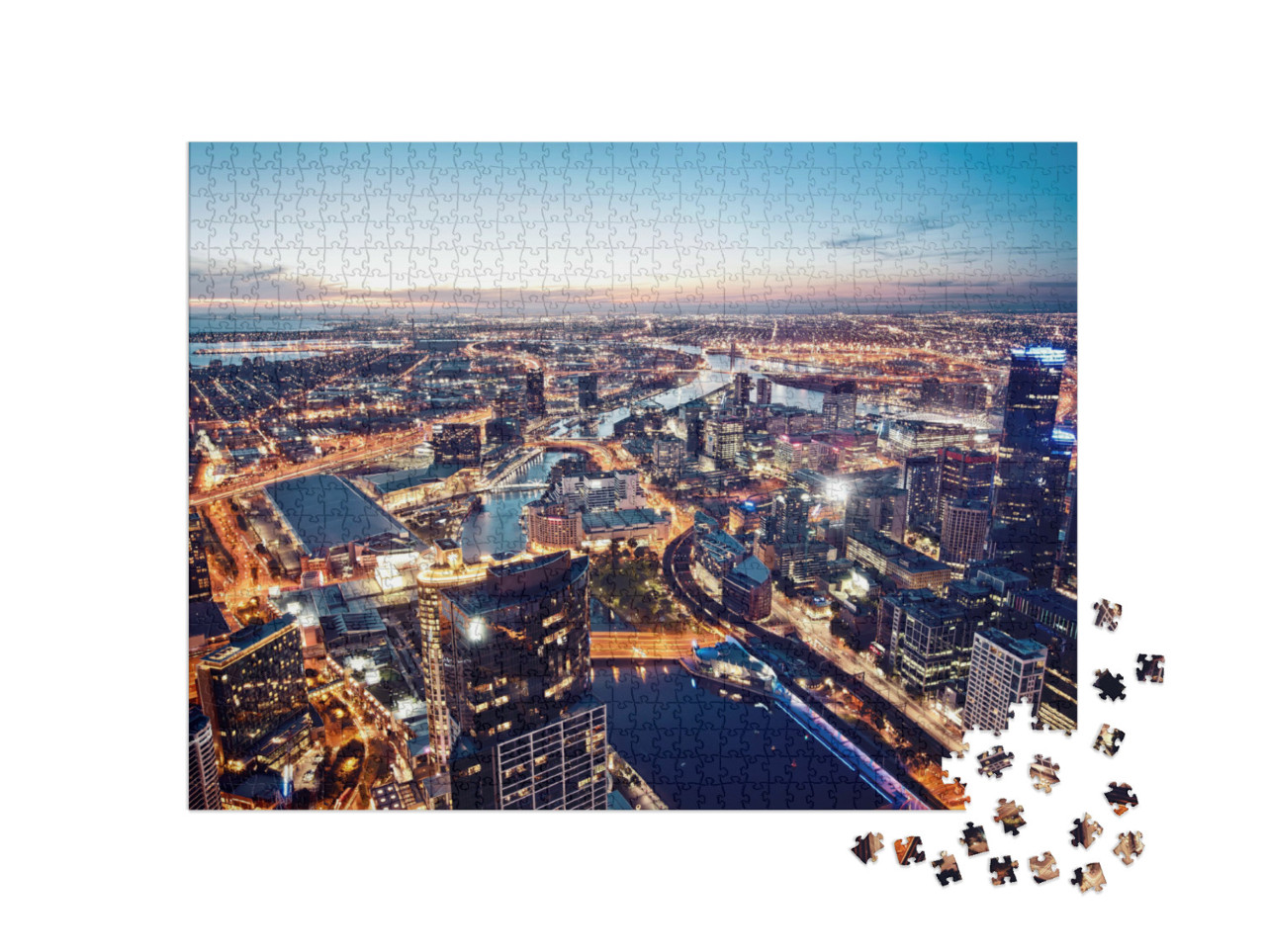Puzzle de 1000 pièces « Une vue de Melbourne la nuit, Victoria, Australie »
