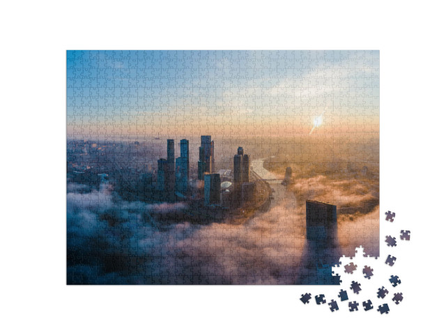Puzzle de 1000 pièces « Vue aérienne : les tours du Moscow International Business Centre le matin »