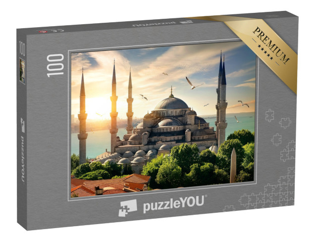 Puzzle de 100 pièces « Des mouettes au-dessus de la Mosquée bleue et du Bosphore à Istanbul »