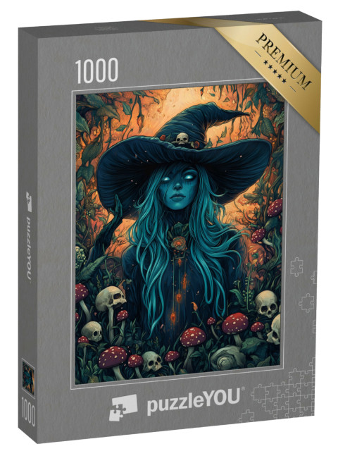 Puzzle de 1000 pièces « Sorcière au milieu de têtes de mort »