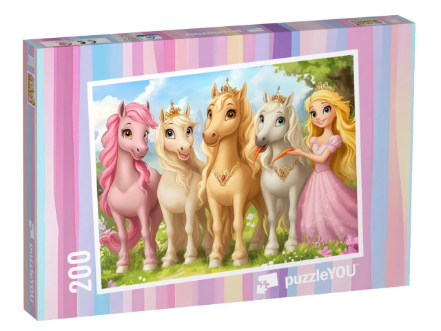 Puzzle de 200 pièces « Princesse au pays arc-en-ciel des licornes »