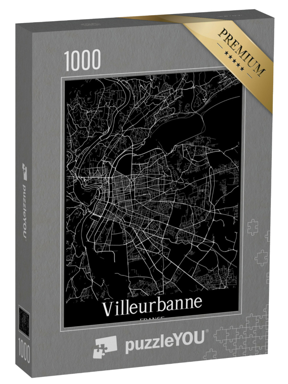 Puzzle de 1000 pièces « Plan de ville noir et blanc Affiche de Villeurbanne France »