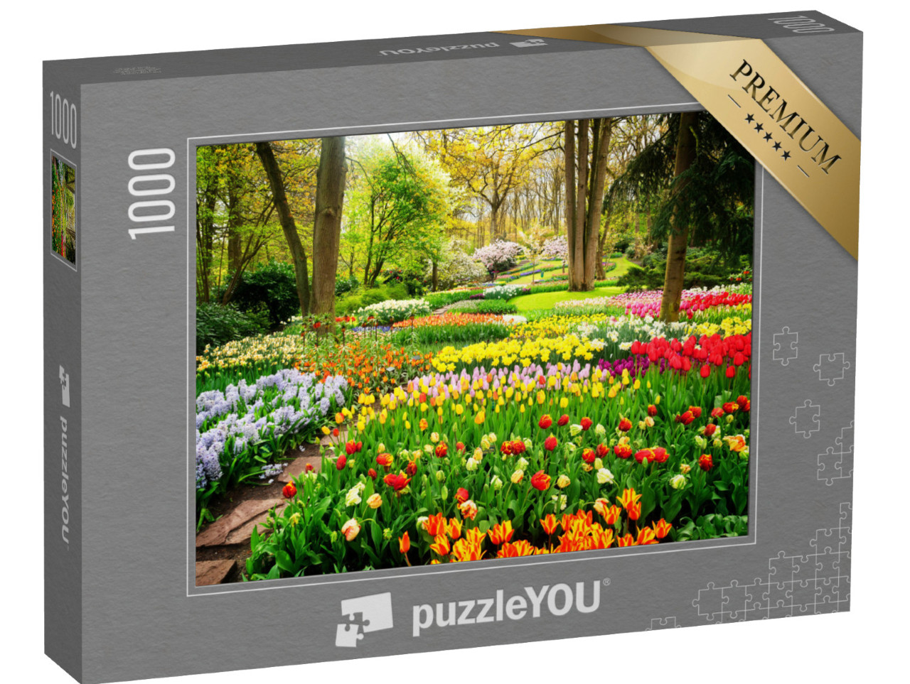 Puzzle de 1000 pièces « Une mer de tulipes colorées dans le parc »