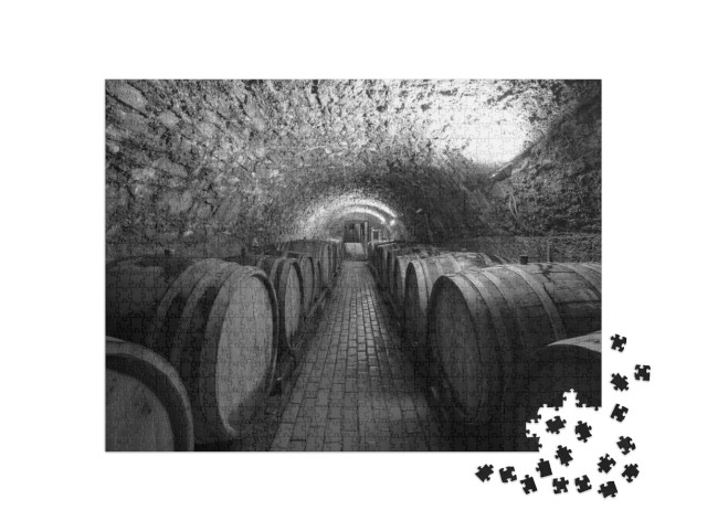 Puzzle de 1000 pièces « Tonneaux de vin dans une cave à vin »