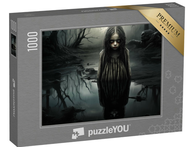 Puzzle de 1000 pièces « Sorcière se reflétant dans l'eau dans la nuit noire »