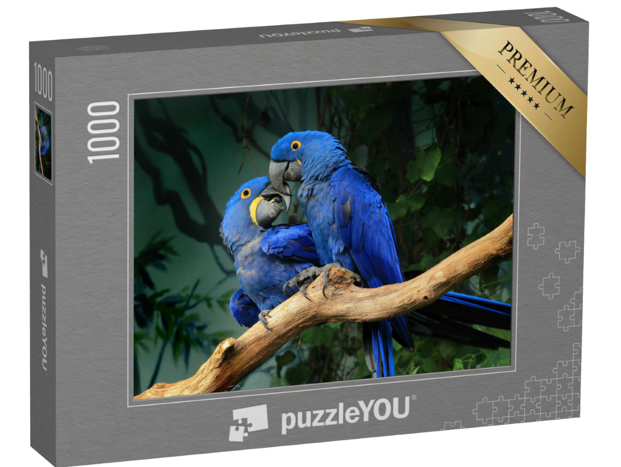 Puzzle de 1000 pièces « Un couple d'aras bleus de Jacinthe se touche le bec »
