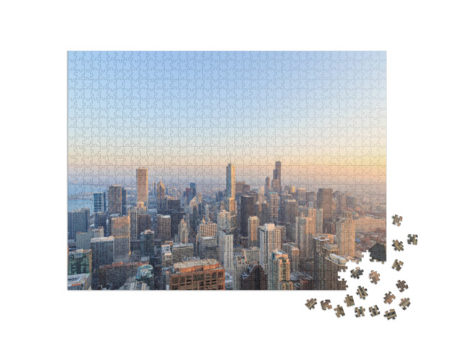 Puzzle de 1000 pièces « Vue aérienne de Chicago au coucher du soleil »