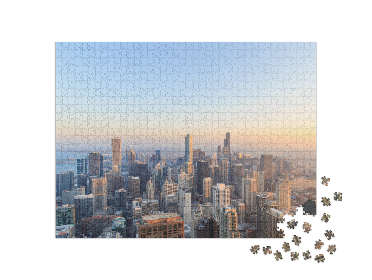Puzzle de 1000 pièces « Vue aérienne de Chicago au coucher du soleil »