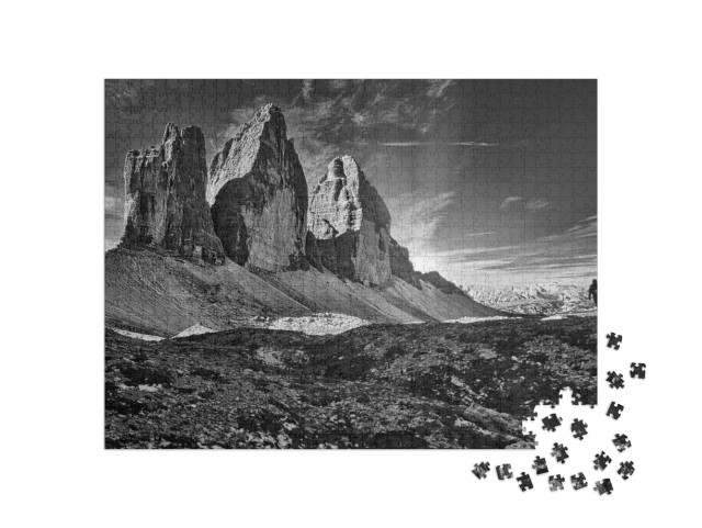 Puzzle de 1000 pièces « Drei Zinnen, Dolomites de Sesto, noir et blanc »