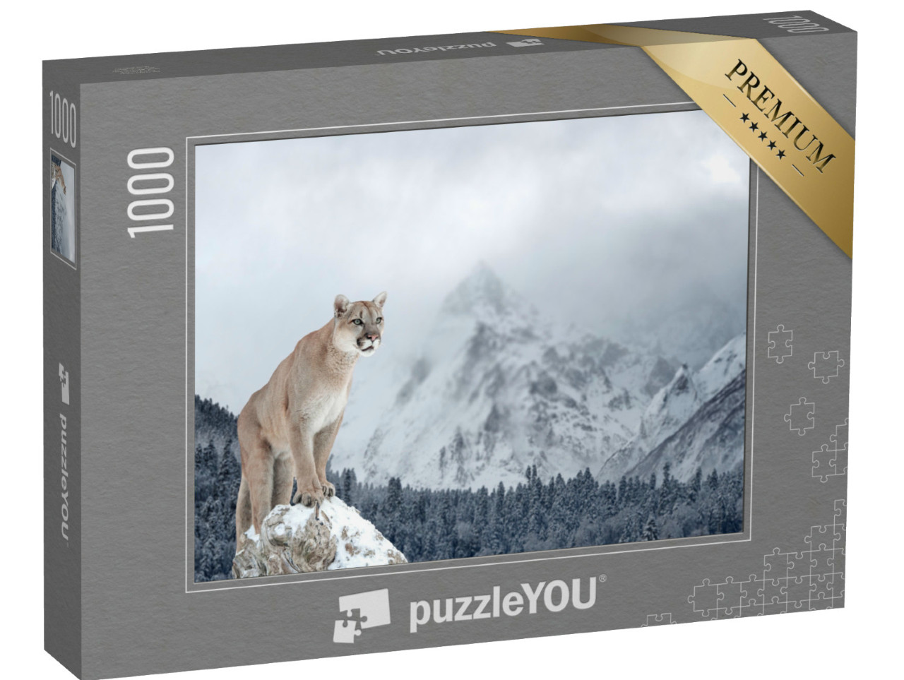 Puzzle de 1000 pièces « Portrait d'un puma dans les montagnes hivernales »