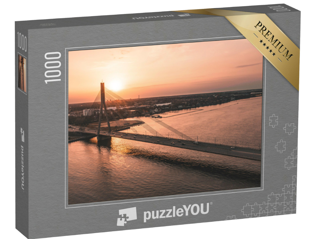 Puzzle de 1000 pièces « Pont sur la rivière au coucher du soleil »