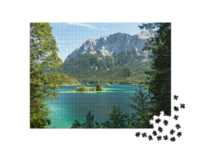 Puzzle de 1000 pièces « Vue sur la Zugspitze et le lac Eibsee, Bavière, Allemagne »