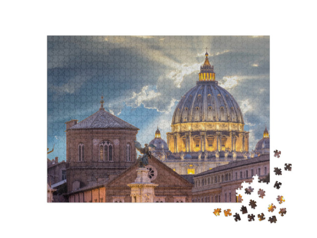 Puzzle de 1000 pièces « Coucher de soleil sur la basilique Saint-Pierre, Vatican, Rome »