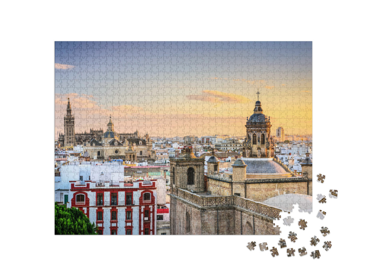 Puzzle de 1000 pièces « Séville : Skyline de la ville au crépuscule »