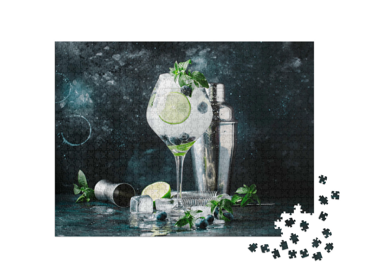 Puzzle de 1000 pièces « Cocktail aux myrtilles, mojito au rhum, menthe, citron vert et glace »