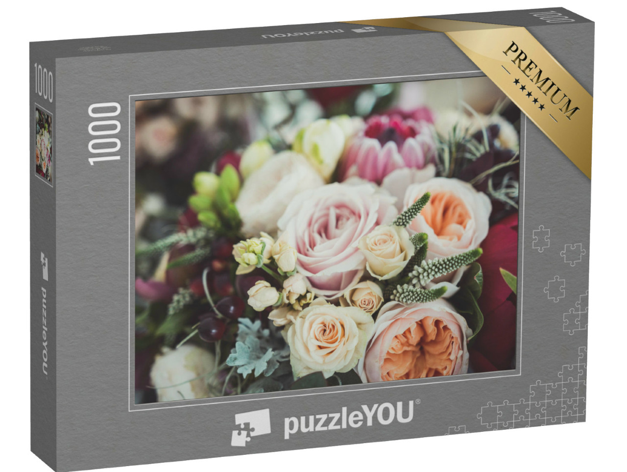 Puzzle de 1000 pièces « Des roses dans le bouquet d'une mariée »