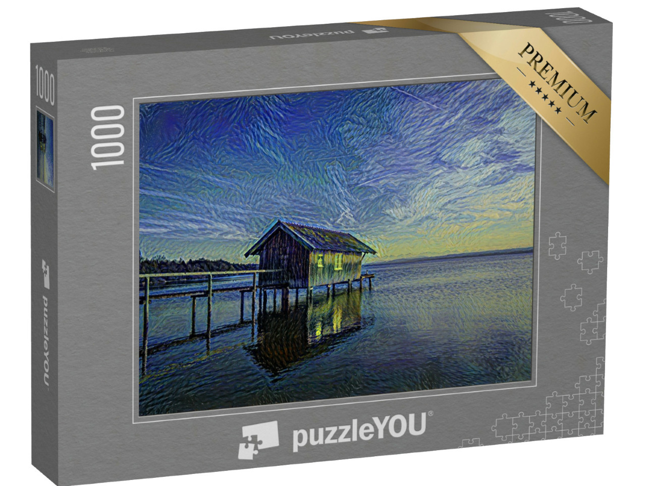 Puzzle de 1000 pièces « dans le style artistique de van Gogh, nuit étoilée - Seehaus à Stegen am Ammersee en Bavière »