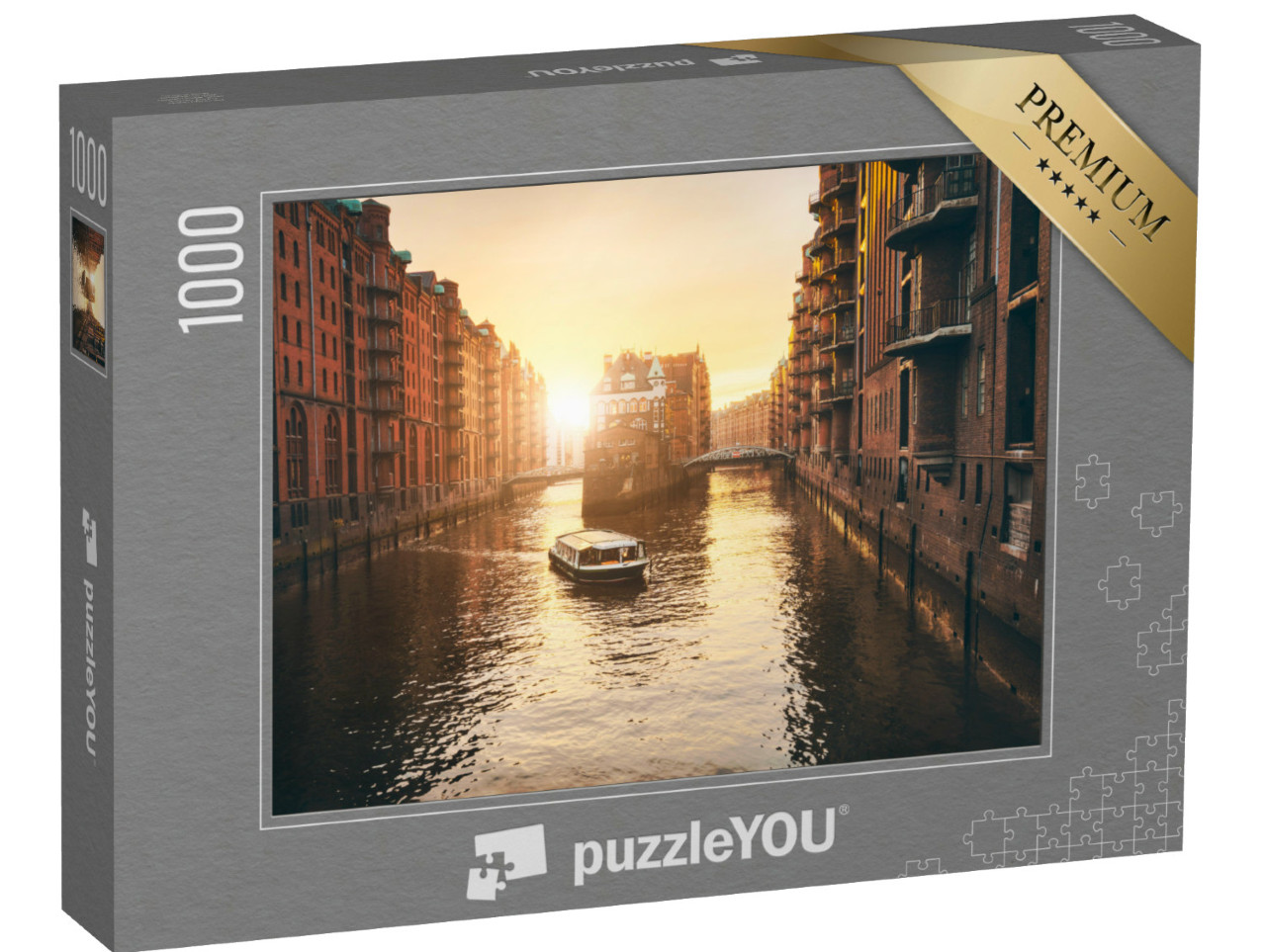 Puzzle de 1000 pièces « Coucher de soleil sur la Speicherstadt de Hambourg »