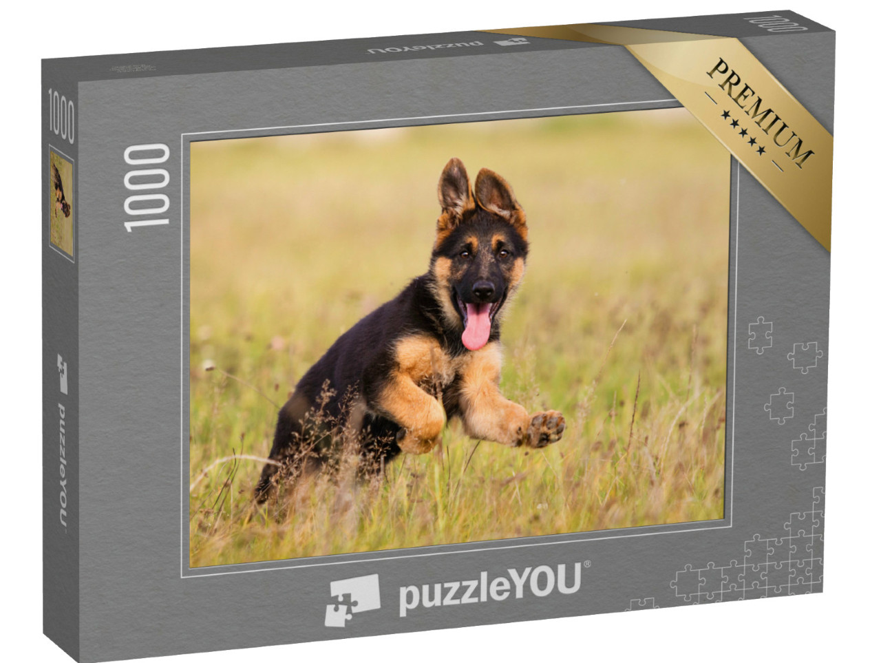 Puzzle de 1000 pièces « Un chiot berger allemand court dans l'herbe »