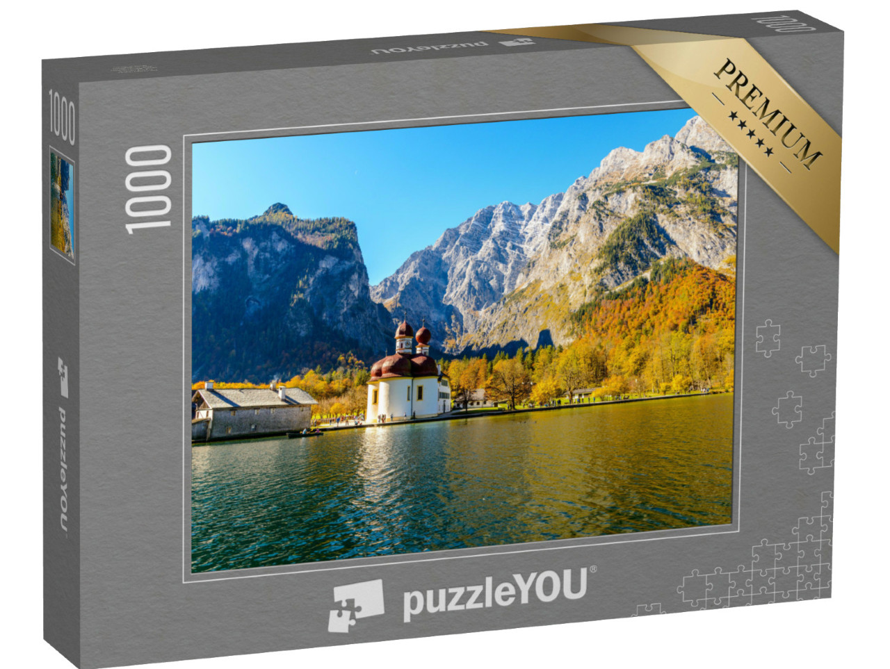 Puzzle de 1000 pièces « Église St. Bartholomäus au lac Königssee en automne, Bavière, Allemagne »