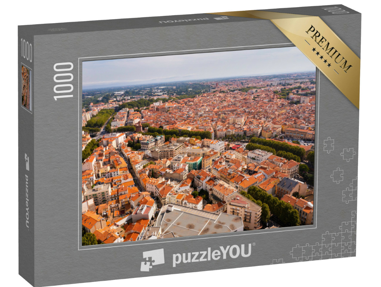 Puzzle de 1000 pièces « Vue aérienne de Perpignan, France. Les toits rouges des immeubles d'habitation sont visibles d'en haut. »