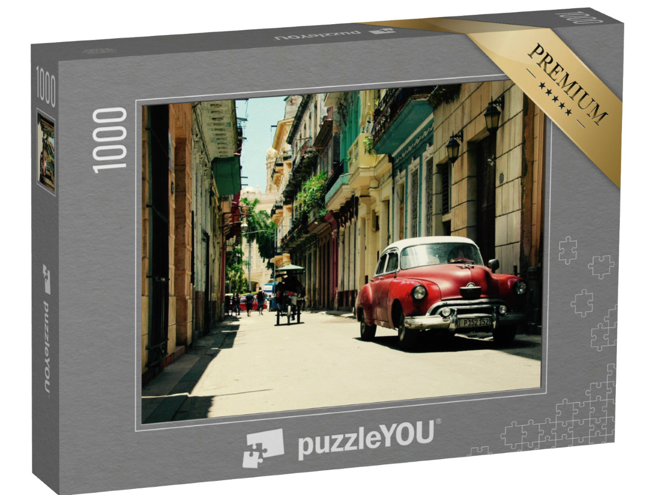 Puzzle de 1000 pièces « Voiture ancienne rouge dans les rues de La Havane, Cuba »