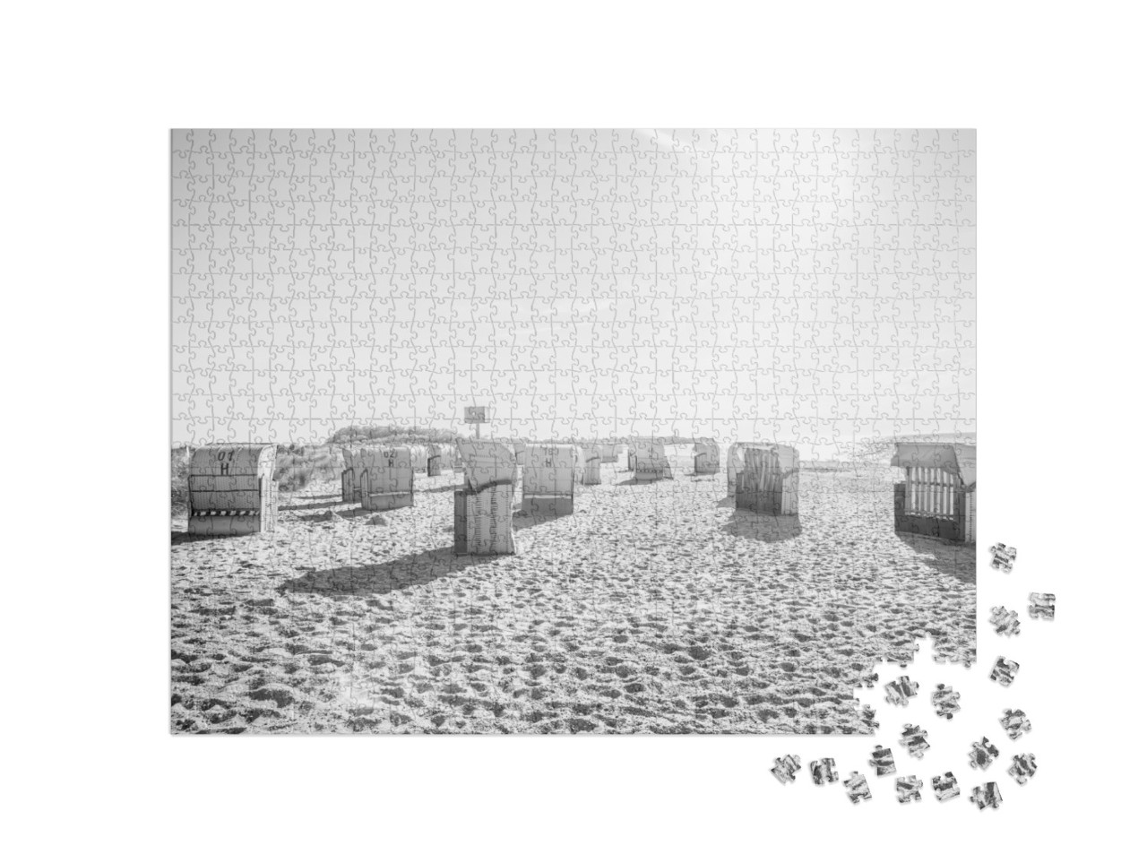 Puzzle de 1000 pièces « Chaises de plage sur la plage de la mer Baltique au soleil »