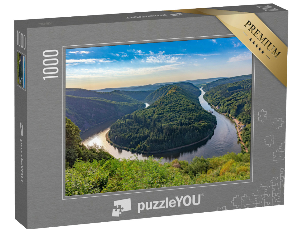 Puzzle de 1000 pièces « Emblème de la Sarre avec vue sur la boucle de la Sarre en Allemagne »