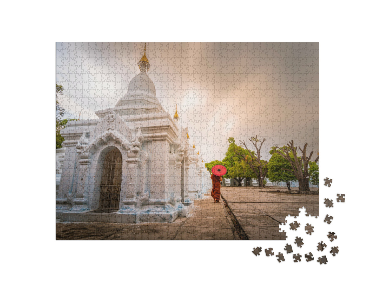 Puzzle de 1000 pièces « Moine au parapluie rouge, Mandalay, Myanmar »