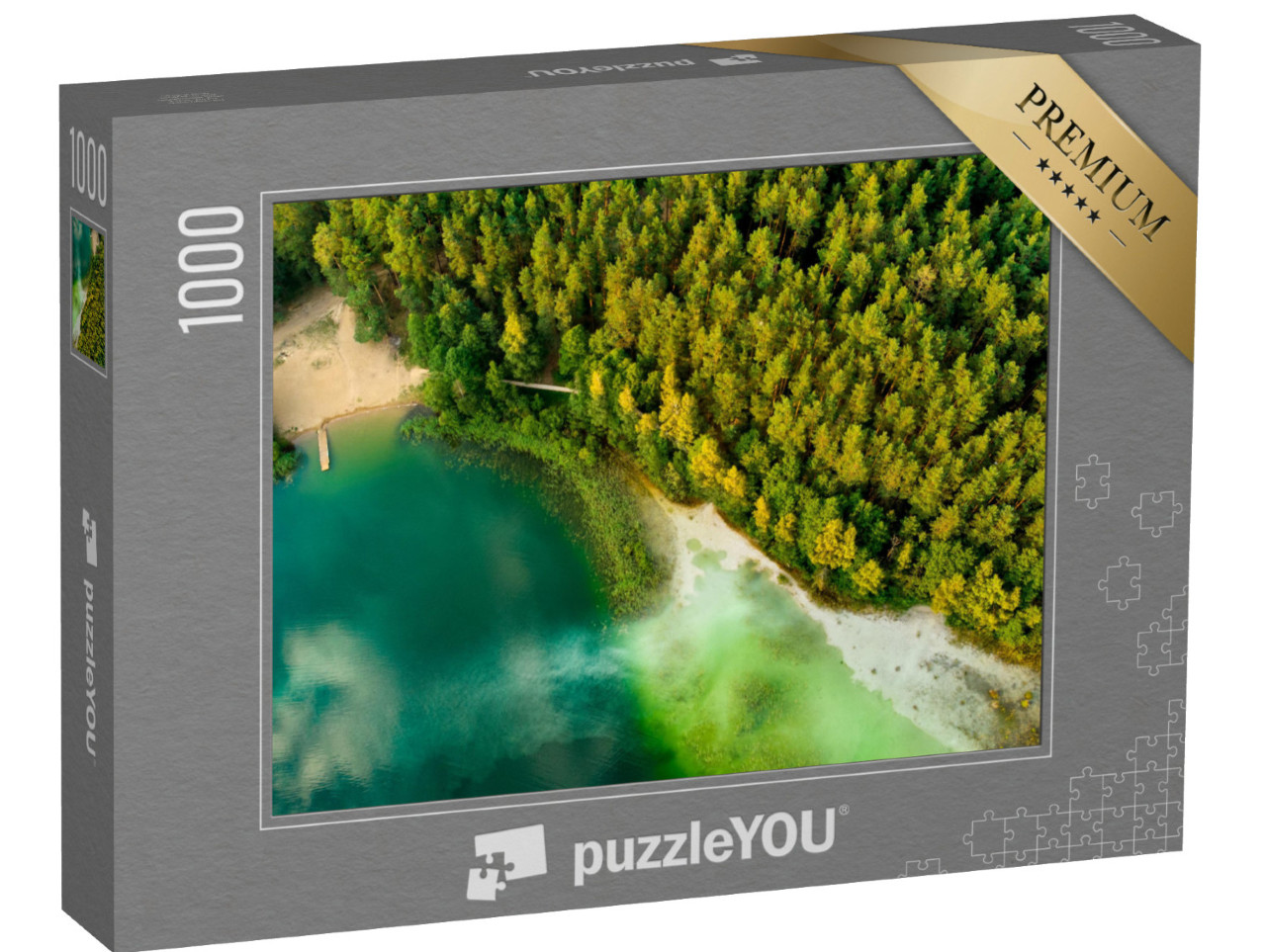 Puzzle de 1000 pièces « Vue aérienne : vue du lac vert Gela, Vilnius, Lituanie »